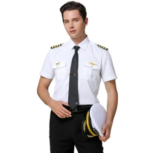 Men’s Summer Aviation Uniform Captain’s Work Shirt White Long sleeved Short sleeved pilot Cadet Uniform Shirt Set