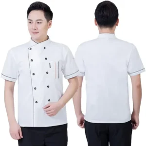 Men’s Summer Chef Coat Short Sleeve Cook Jacket for Restaurant Kitchen Work Breathable Canvas & Woven Top for Hotels
