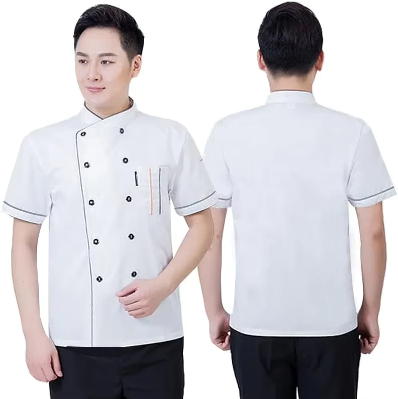 Men's Summer Chef Coat Short Sleeve Cook Jacket for Restaurant Kitchen Work Breathable Canvas & Woven Top for Hotels