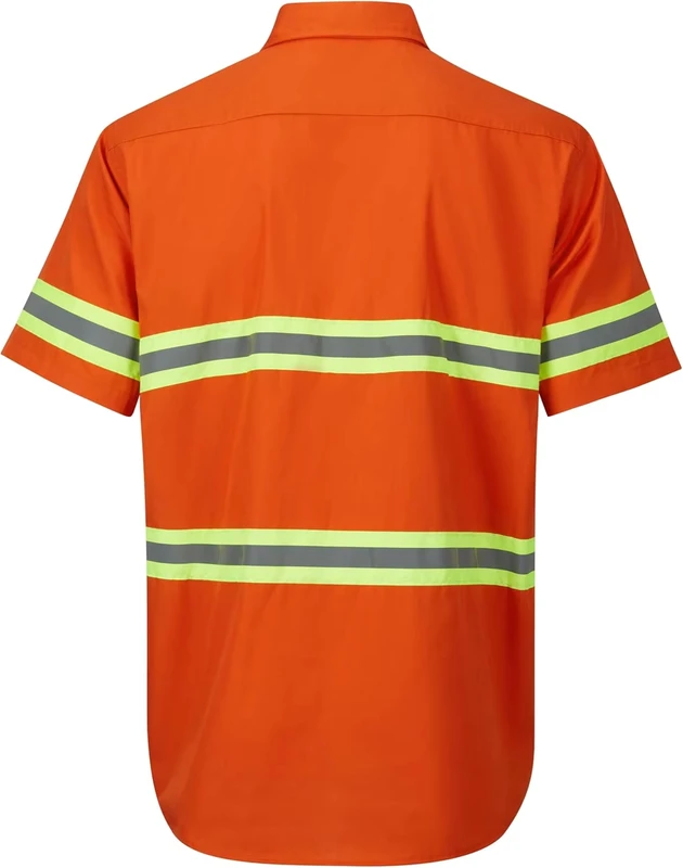 Men's Summer Hi Vis Button up Safety Work Shirts Class 3 Reflective Comfortable Workwear