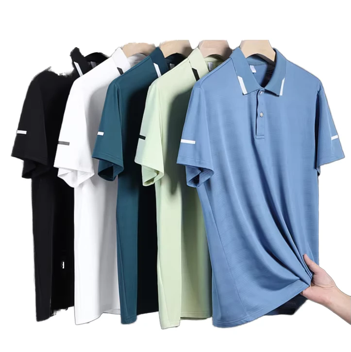 Mens-Summer-Performance-Golf-for-Polo-T-Shirt-Casual-Button-Work-Shirt-Stylish-Knitted-Fabric-Dark-Anti-Wrinkle-Sports-Short