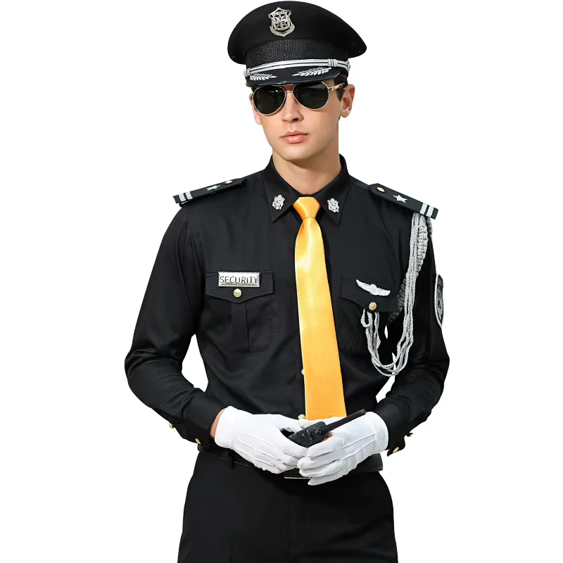 Men's Summer Short Sleeve Security Guard Uniform Shirt, Black Polyester/Cotton, Anti-Wrinkle