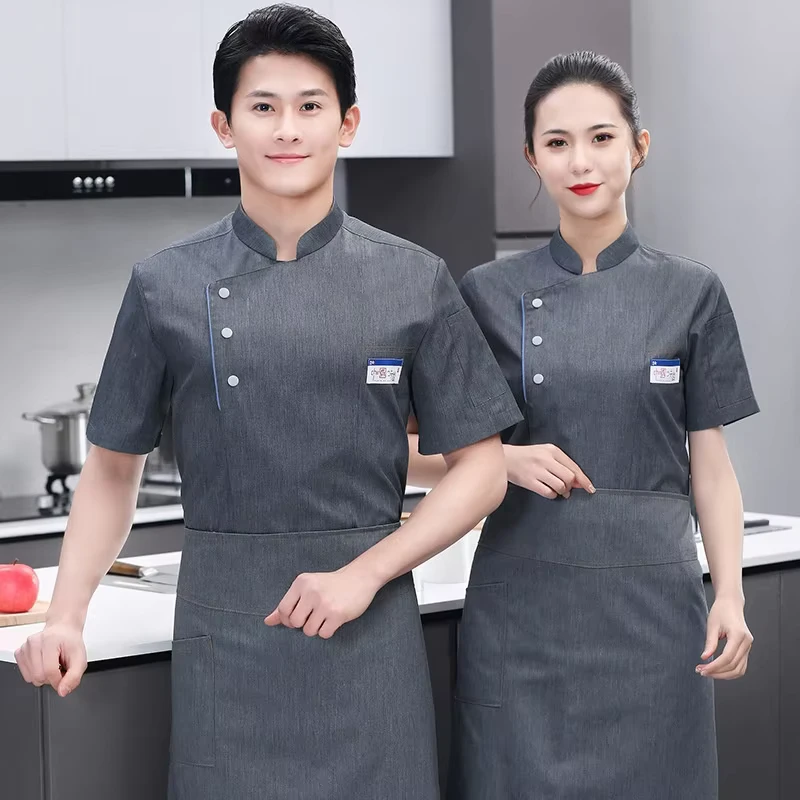 Men's Summer Short-Sleeve Twill Fabric Chef Workwear with Back Strap Mesh for Restaurant and Hotel