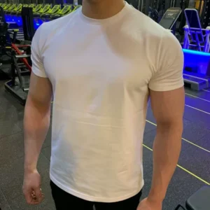 Mens Summer Solid Blank Sporty Crew neck Short sleeve Casual Quick dry Polyester T shirt Fitness Running