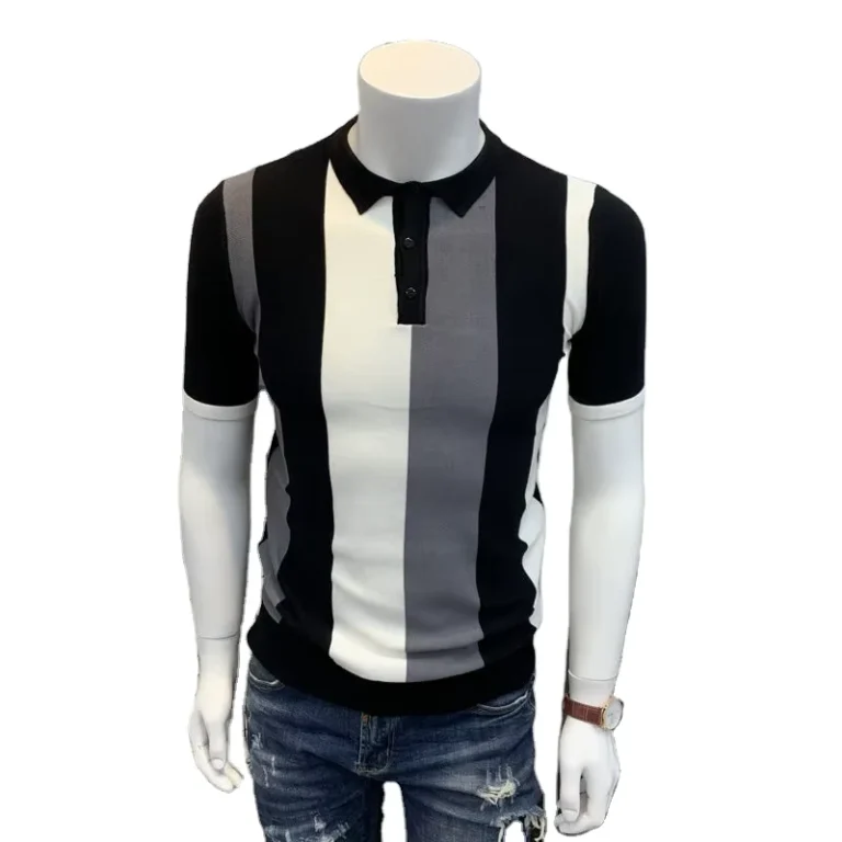 Mens-Summer-Striped-Button-Knit-Polo-Shirts-Short-Sleeves-Vintage-Tops-T-Shirts-Sweaters
