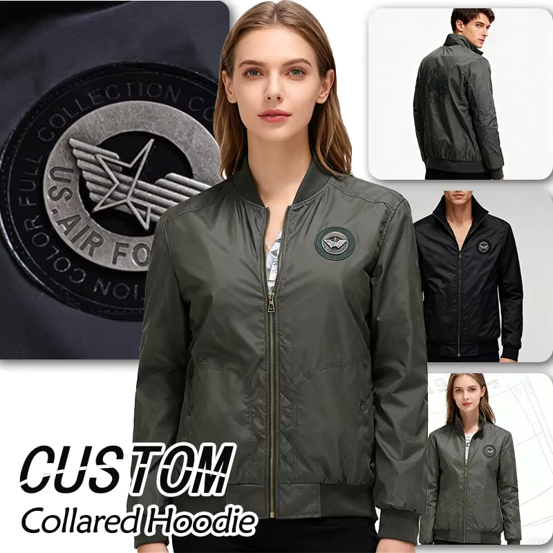 Men's Thick Winter Polyester Bomber Jacket with Stand Collar, Coated Finish, Embroidery, Zipper Closure and Breathable Fabric