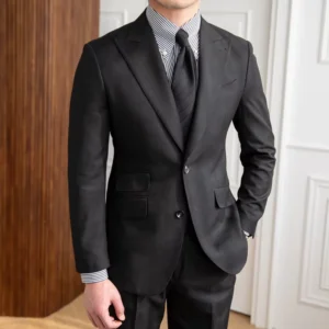Men’s Trendy All Match Solid British Wool Two Piece Business Suit Single Breasted Tuxedo Flat Customizable Wedding