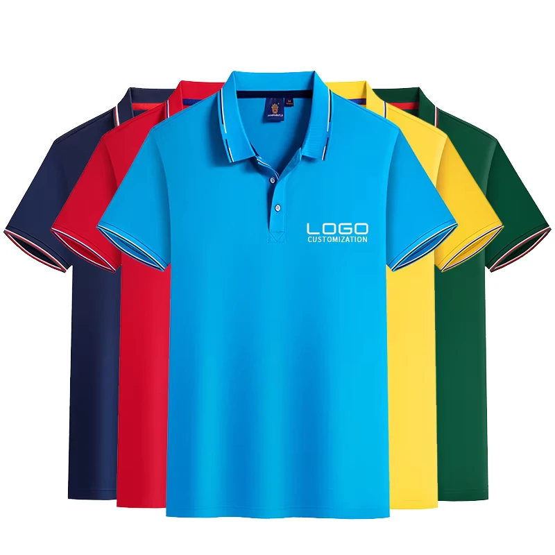 Men's Trendy Summer Short Sleeved for Polo Shirt 100% Cotton High End Work T shirt Color Blocked Collar Anti Wrinkle Knitted
