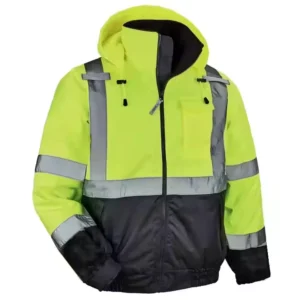 Men’s Two-Piece Fluorescent Hi-vis Reflective Working Parka Waterproof Oxford Polar Fleece Hooded Jackets Seam-Sealed Polyester