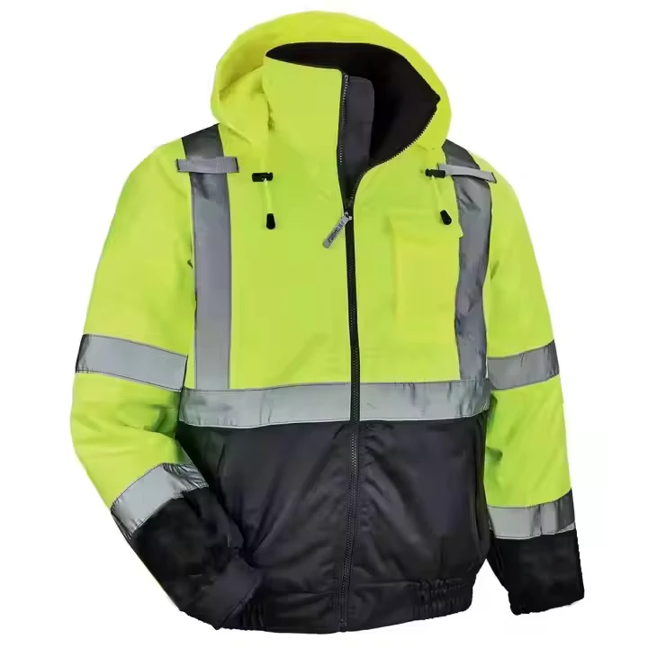 Men's Two-Piece Fluorescent Hi-vis Reflective Working Parka Waterproof Oxford Polar Fleece Hooded Jackets Seam-Sealed Polyester