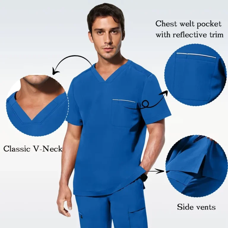 Mens-V-Neck-Polyester-Spandex-Hospital-Scrub-Uniform-Set-Quick-Dry