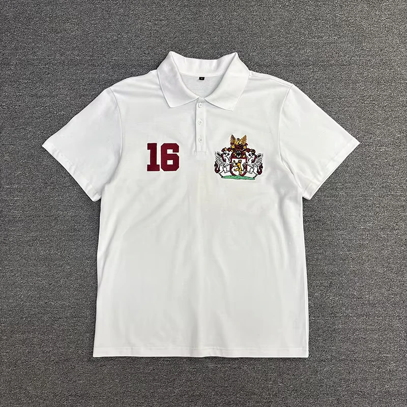 Men's Vintage Turtleneck Embroidery t Shirts Custom High Quality 100% Cotton White Polo t Shirt