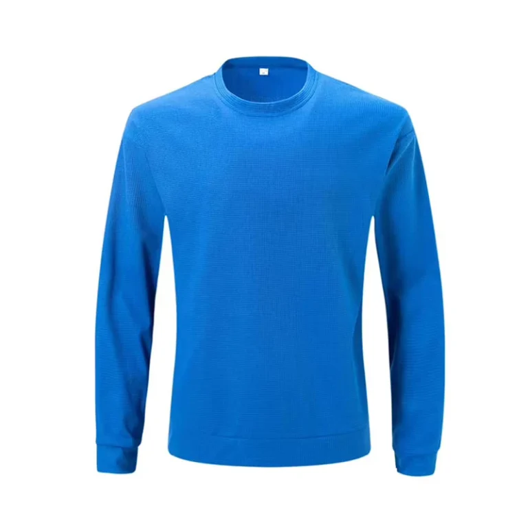 Mens-Waffle-Long-Sleeve-Autumn-POLO-Shirt-Round-Neck-Business-Solid-Color-T-Shirt