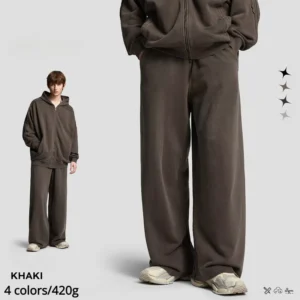 Men’s Washed Pure Cotton Sweatpants Loose Straight Oversized