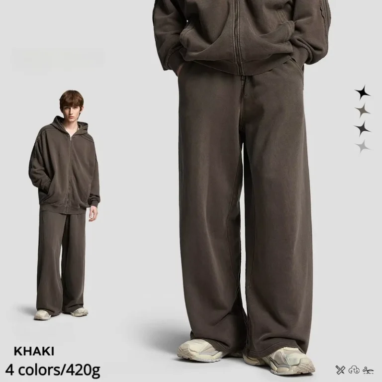 Mens-Washed-Pure-Cotton-Sweatpants-Loose-Straight-Oversized