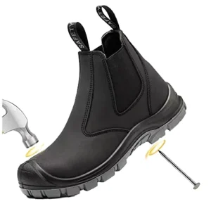 Men’s Waterproof Industrial Safety Boots Steel Toe Anti Slip Work Shoes Without Shoelaces Protective Winter & Autumn Boot