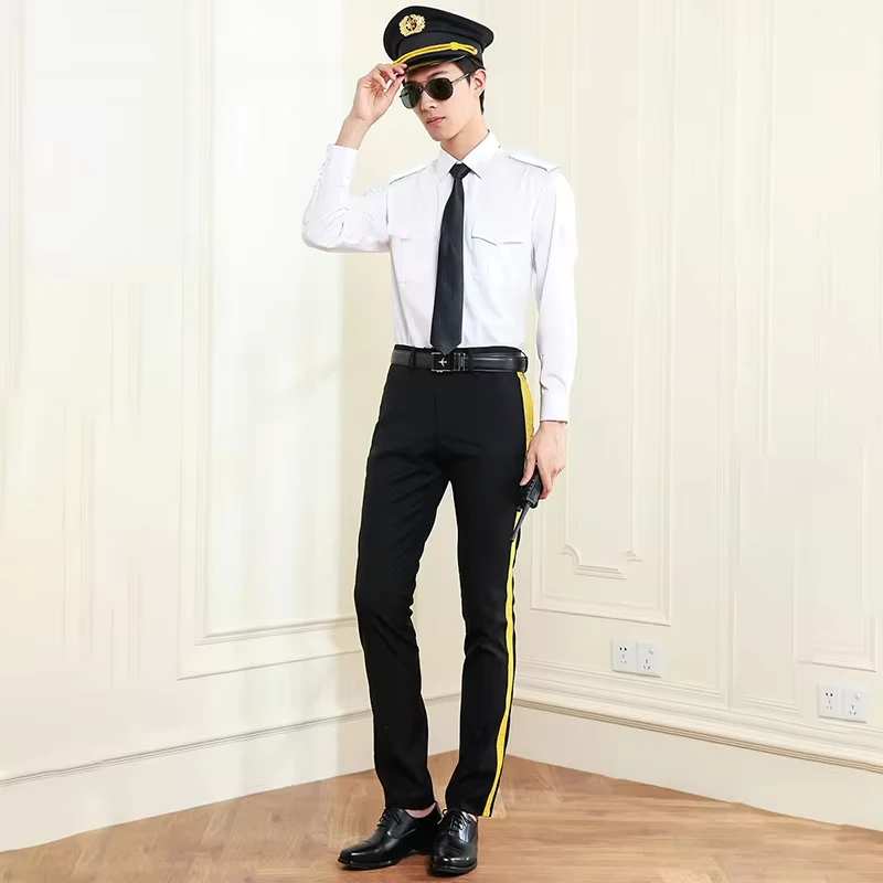 Men's White Epaulet Aviation Pilot Shirt Uniform for Airline Use