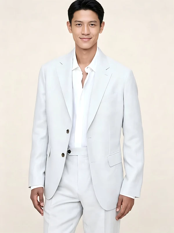 Mens-White-Linen-Polyester-Suit-Slim-Fit-Breathable-Single-Breasted-Customized-Woven-Front-240-Grams-OEM-Service-Suit