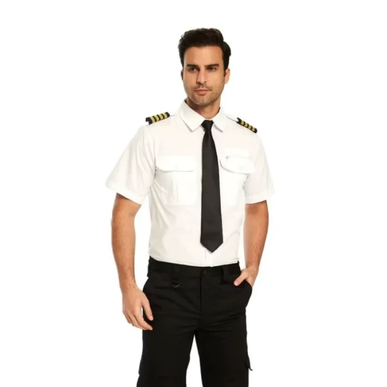 Mens-White-Pilot-Captain-Stewardess-Uniform-Shirt
