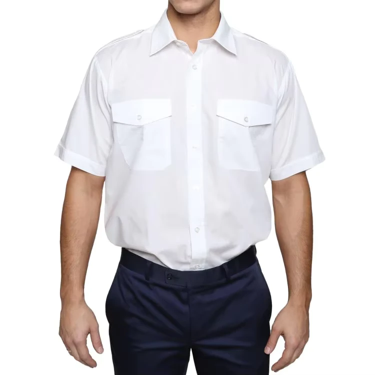 Mens-White-Short-Sleeve-Pilot-Shirt-Classic-Fit-Airline-Uniform-Workwear