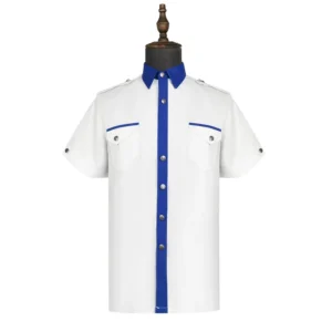 Men’s White Short-Sleeve Security Work Shirt Captain Pilot Uniform