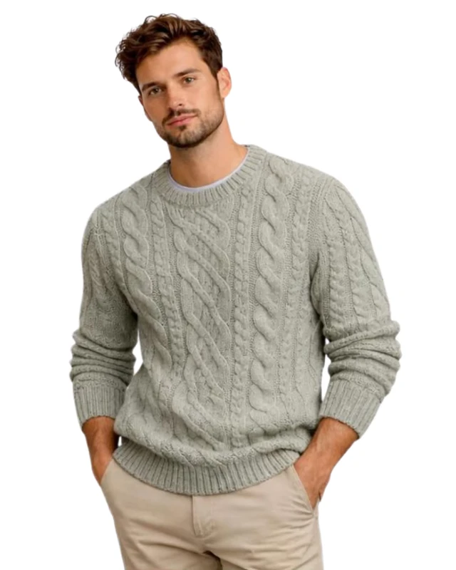 Mens-Winter-Anti-Wrinkle-Wool-Nylon-Knitted-Thick-Base-320g-Sweater-with-Front-Logo-Casual