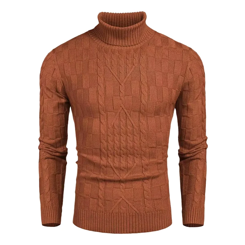 Men's Winter Casual Slim Knit Sweater High Neck Turn Down Collars Letter Pattern Decoration Breathable Anti-Shrink