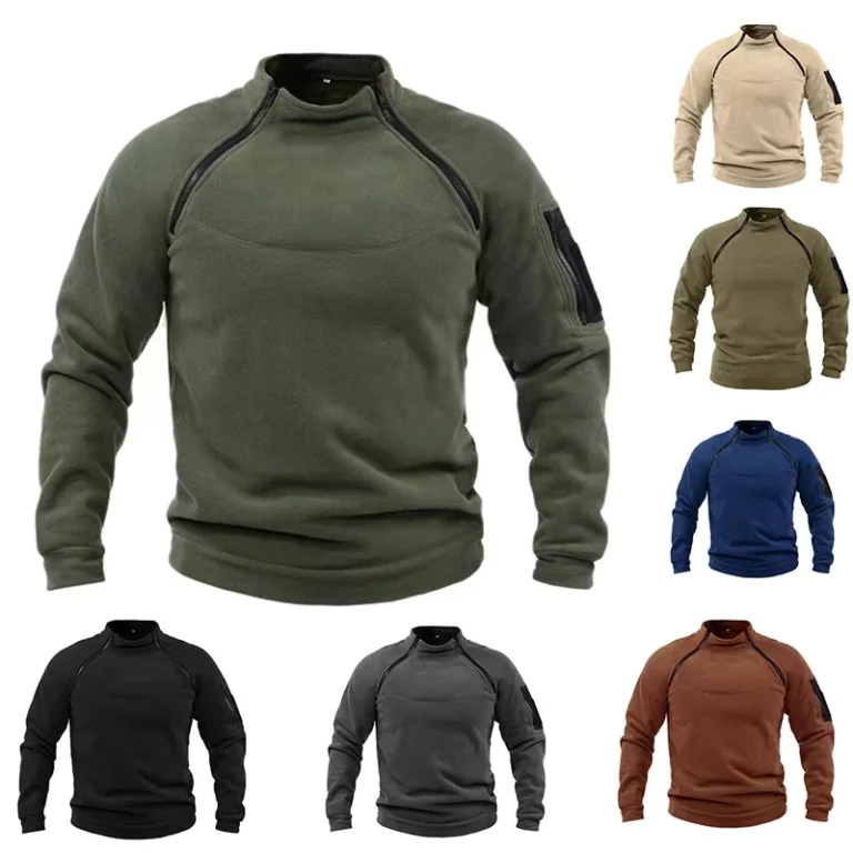 Mens-Winter-Heavyweight-Fleece-Lined-Zipper-Sweatshirt-Windproof-Loose-Fit