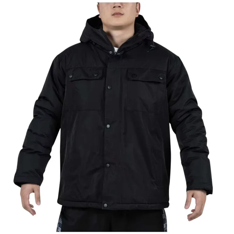 Mens-Winter-Hooded-Work-Jacket-Fleece-Lined-Twill-Water-and-Oil-Resistant-Black-Utility-Jacket