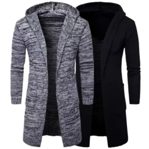 Men’s Winter Long Sleeve Knitted Hooded Cardigan Sweater Coat