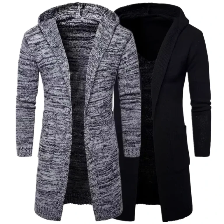Mens-Winter-Long-Sleeve-Knitted-Hooded-Cardigan-Sweater-Coat