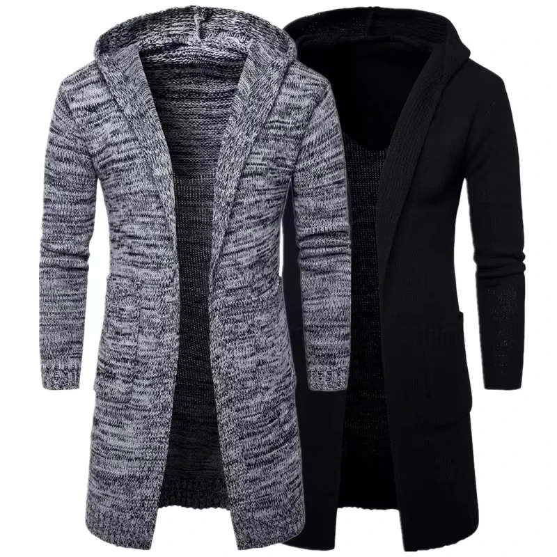 Men's Winter Long Sleeve Knitted Hooded Cardigan Sweater Coat