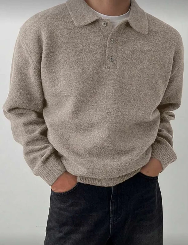 Mens-Winter-Ribbed-Knit-Solid-Sweater-Lapel-Front-Warm-Anti-shrink-Anti-wrinkle-Breathable-Sweater