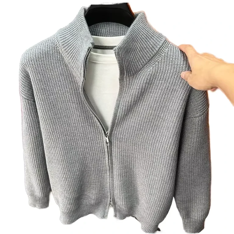 Mens-Winter-Solid-Color-Knit-Cardigan-Slim-Fit-Stand-Collar-Sweater