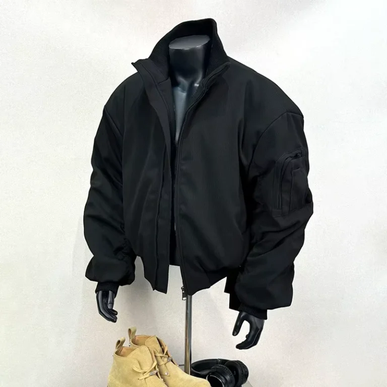Mens-Winter-Windproof-Hip-Hop-Stand-Collar-Bomber-Jacket-Zipper-Closure-Waterproof-Front-Logo-Worsted-Fabric