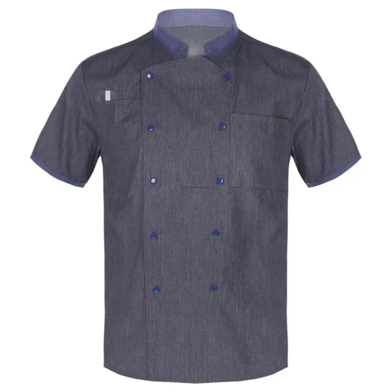 Mens-Womens-Short-Sleeve-Hotel-Uniform-Jacket-Waiter-Top-Stand-Collar-Chef