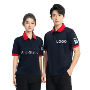 Men’s & Women’s Summer Work T Shirt Anti Static Cotton Polo Shirt for Gas Station Sinopec Labor Protection Thin Short Sleeve