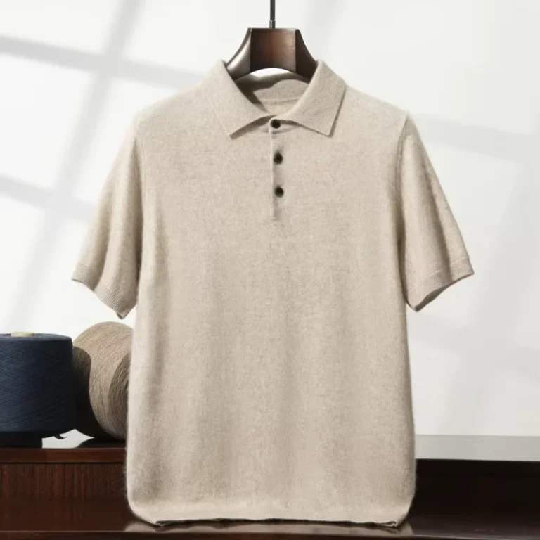 Mens-Wool-Cashmere-Polo-Neck-Sweater-Short-Sleeve-Pullover