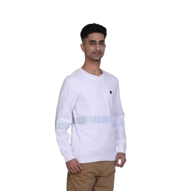 Men's Work Shirt Flame Resistant Welding T Shirt FR Cotton Anti Radiation Safety Clothing with Reflective Tape White