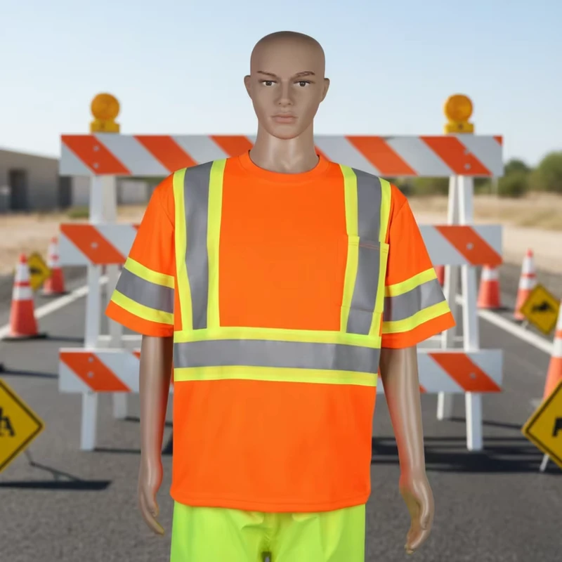 Men's Workwear ANSI Class 2 Reflective Fluorescent High Visibility Double Color Safety Vests Green Long Sleeved