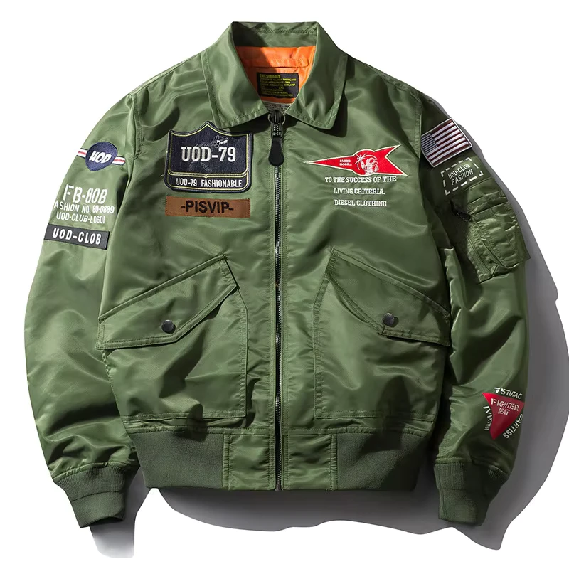 Men's XL Casual Outdoor Canvas Bomber Jacket, Spring Autumn, Loose Fit, Stand Collar