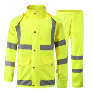 Men’s XL Size Two Piece High Visibility Safety Rain Suit Waterproof Oxford Material Reflective PVC Coats Polyester Jacket Pants