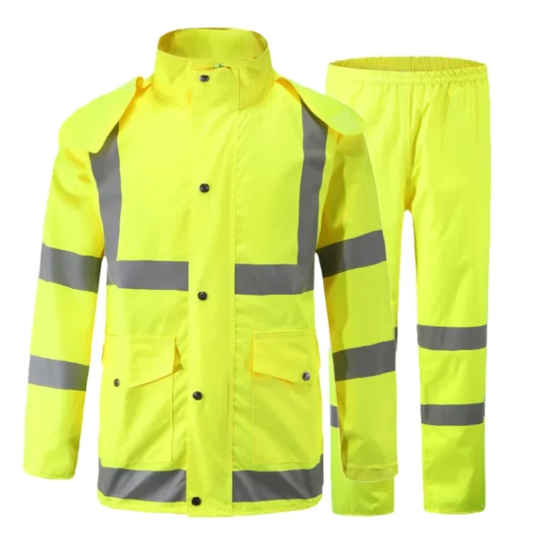 Mens-XL-Size-Two-Piece-High-Visibility-Safety-Rain-Suit-Waterproof-Oxford-Material-Reflective-PVC-Coats-Polyester-Jacket-Pants