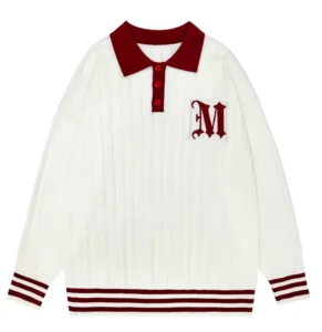 Men’s Youth Custom Knitwear Polo Collar Spring and Autumn Long Sleeve Knitted Sweater Jacquard Letter Polo Neck Sweater