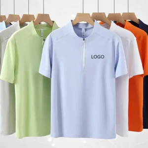 Men’s Zipper Polo Shirt, Breathable Short Sleeve Work and Golf Shirt