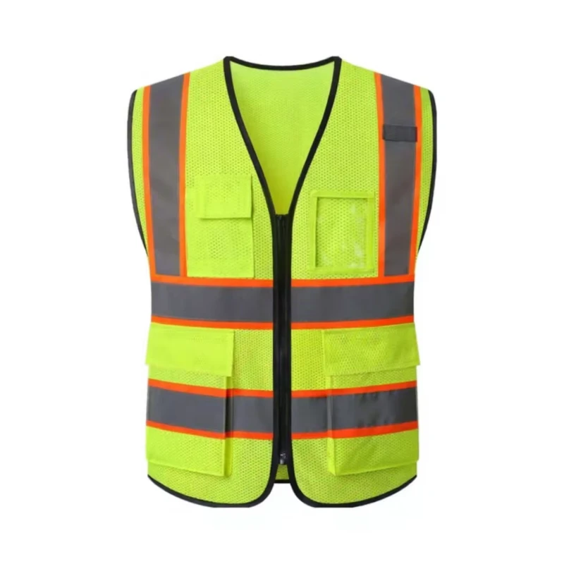 Men's and Women's 5-Pocket Zipper Front High-Visibility Mesh Construction Vest ANSI/ISEA Standard
