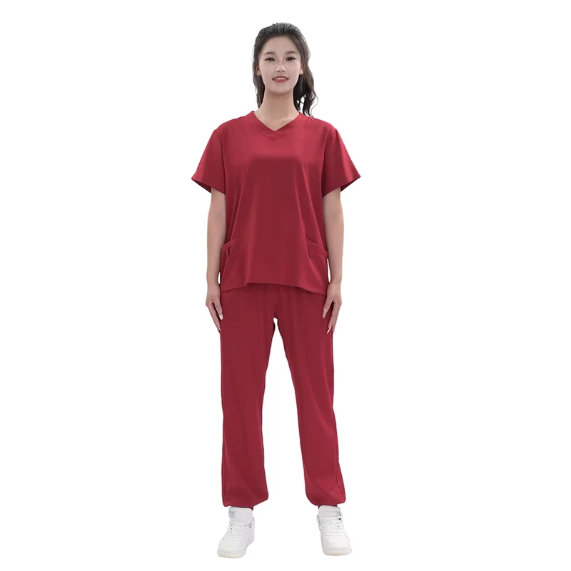 Men's and Women's Breathable Medical Surgical Scrub Uniform Set with Short Sleeve Top and Jogger Pants