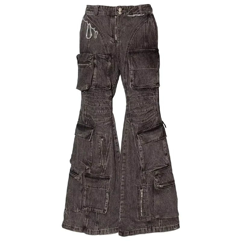 Men's and Women's General Heavy Washing Cargo Jeans Multiple Cargo Pockets Design Personalized Splicing Pants