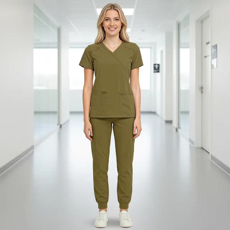 Men's and Women's Hospital Scrub Uniform Set with Zipper