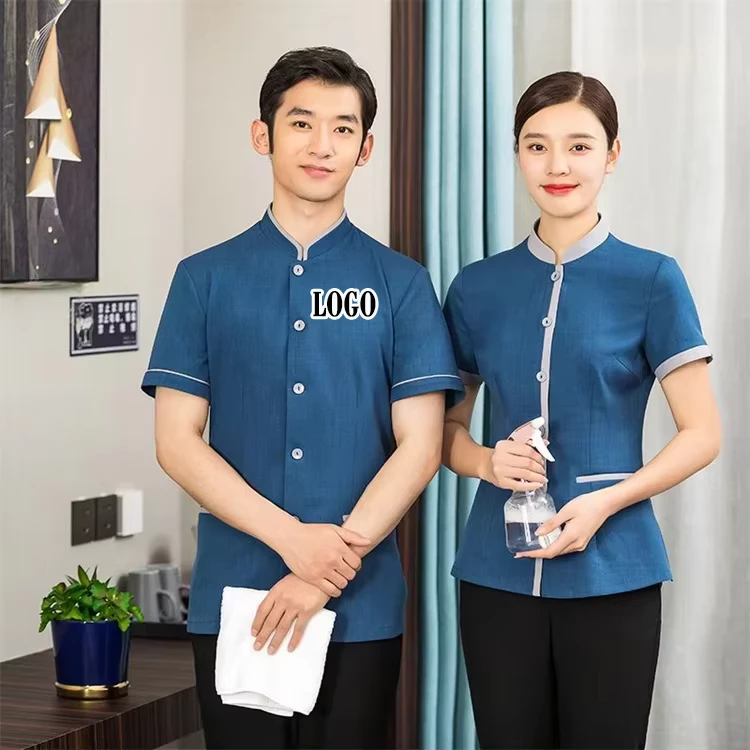 Men's and Women's Hotel Restaurant Housekeeping Staff Uniform Short-Sleeve Shirt